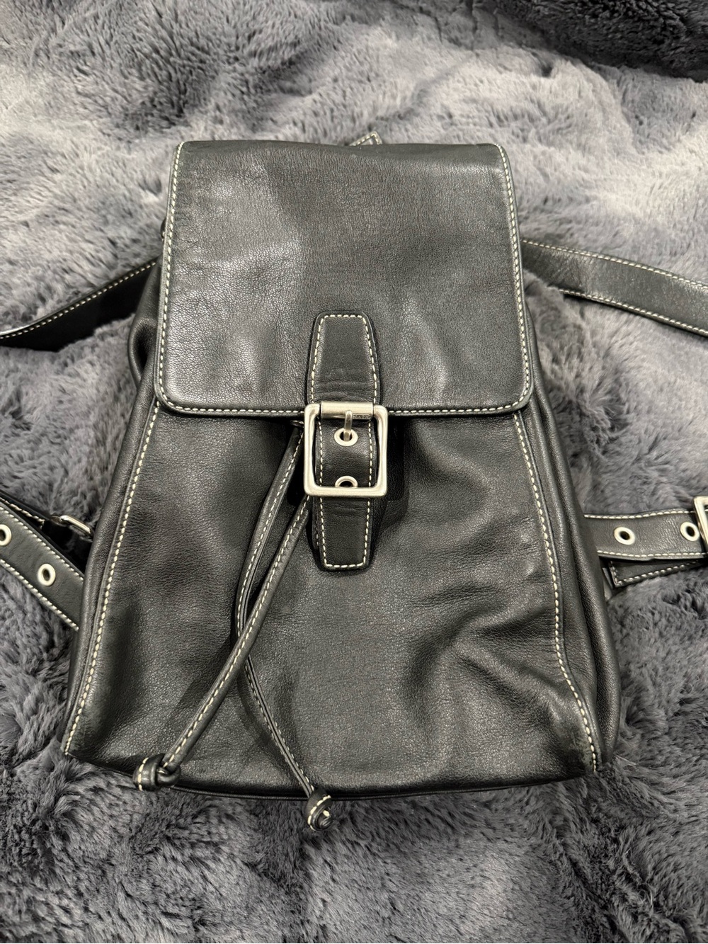 Coach Leather Backpack with Silver Buckle
